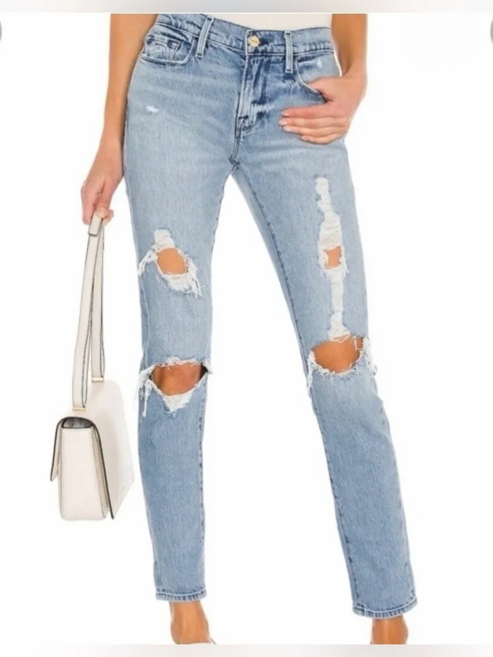 FRAME Le Garçon Relaxed Slim-Boyfriend Jeans in Beldon Rips Size 28 Street Style